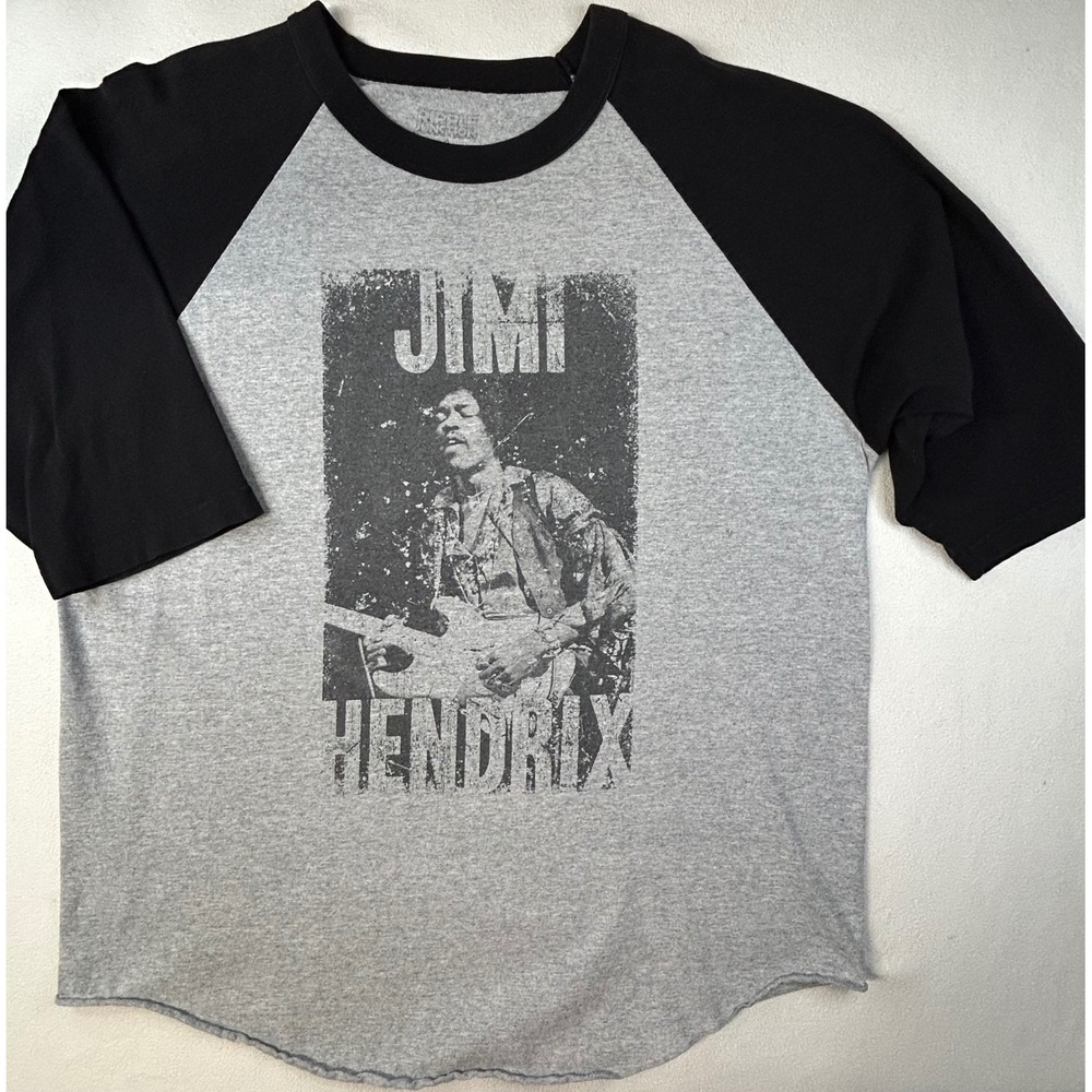 Jimi Hendrix Mens XL Raglan Baseball Tee Gray Black 3/4 Sleeve